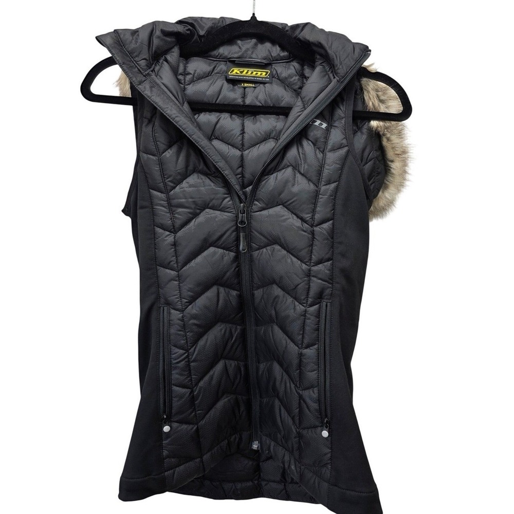 Klim Arise‎ Vest Womens XS Black Quilted Insulated Hooded Faux Fur 4083-001